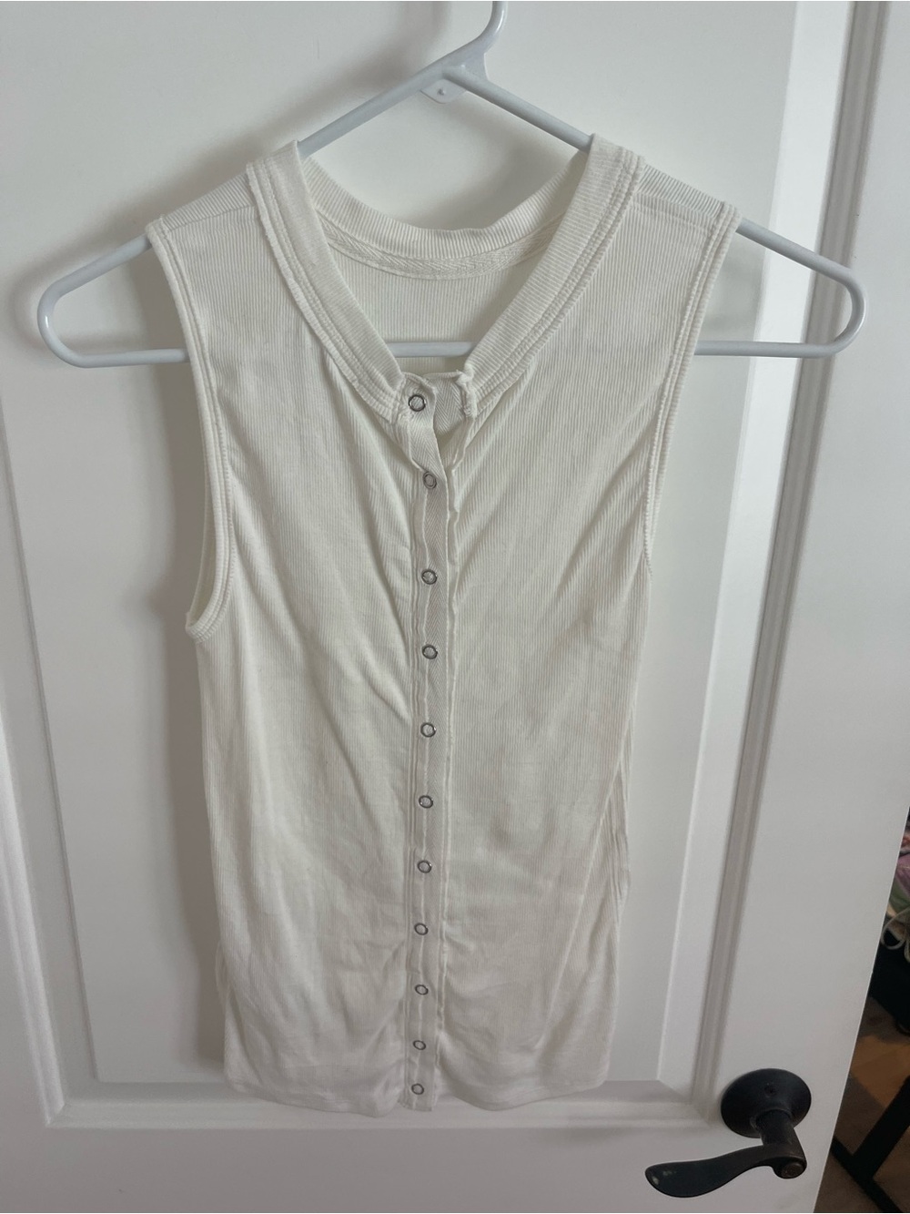 Free People Button-Front Ribbed Tank Top - White